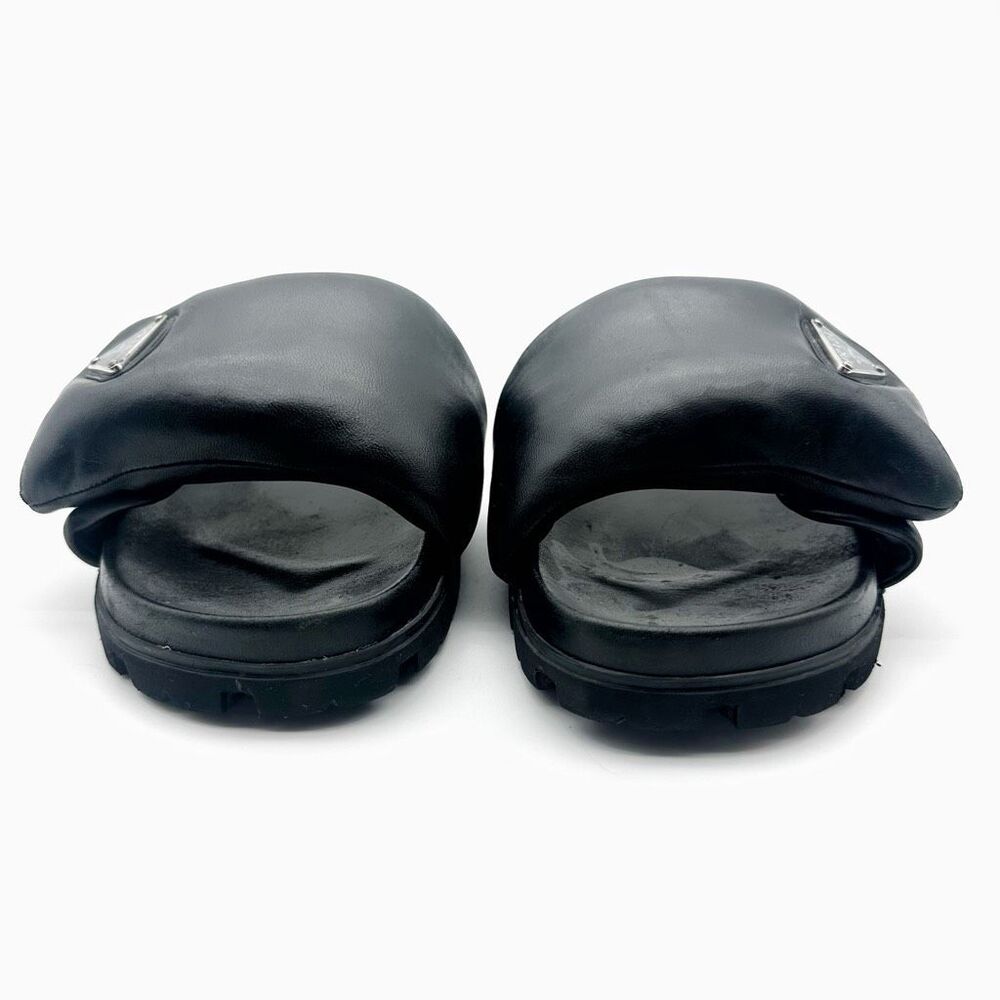 PRADA Soft Slider Sandals Padded Nappa Leather Size 39 Enamel Triangle Logo - Picture 8 of 13